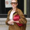 Emma Roberts Super Bowl Party 2026 Tan Suede Jacket