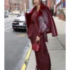 Eva Marcille Burgundy Shearling Jacket