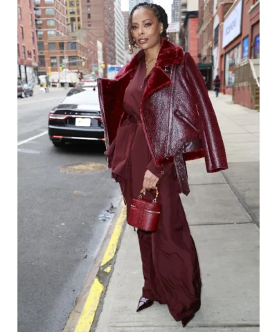 Eva Marcille Burgundy Shearling Jacket