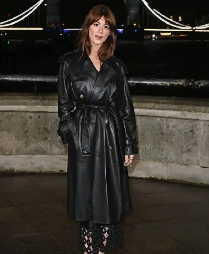 Daisy Edgar-Jones Fashion Week Black Leather Coat - Image 2