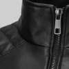 Fashionable mens biker jacket crafted from high-quality black leather with quilted patterns