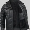 Fred Black Hooded Leather Jacket For Mens