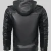 Fred Black Hooded Leather Jacket For Mens Back