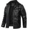 Fred Men Black Hooded Leather Jacket