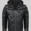Fred Mens Black Hooded Leather Jacket