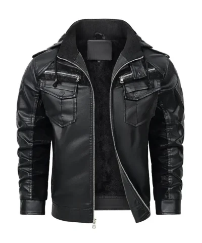 Fred Men’s Black Hooded Leather Jacket