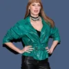 Frederique Bel Green Belted Leather Jacket