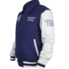 New England Patriots Navy and Off White Bomber Letterman Jacket _ Front