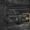 Hadrian Mens Biker Leather Jacket Close Up Hemline With Belt