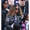 Super Bowl LX Blue Ivy Carter Off-White Black Leather Bomber Jacket