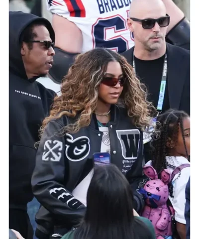 Super Bowl LX Blue Ivy Carter Off-White Black Leather Bomber Jacket