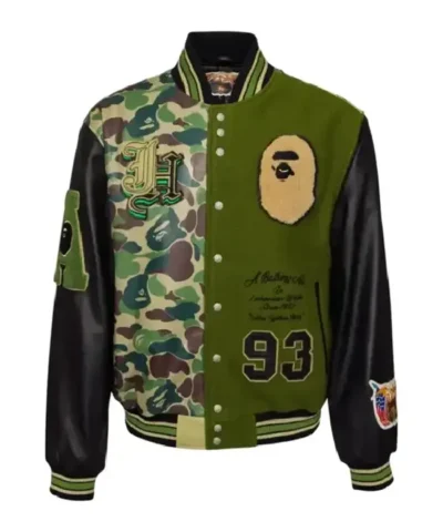 Jeff Hamilton x BAPE Wool Half Camo Varsity Leather Jacket