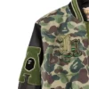 Jeff Hamilton x BAPE Wool Half Camo Varsity Leather Green and Black Jacket
