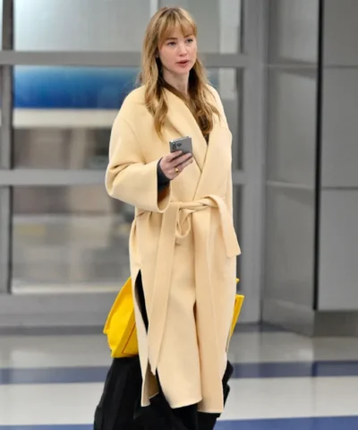 Jennifer Lawrence Cream Belted Coat