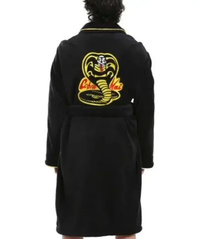 Karate Kid Cobra Kai Black and Yellow Logo Printed Bathrobe Coat