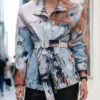 Kelly Abstract Print Belted Jacket