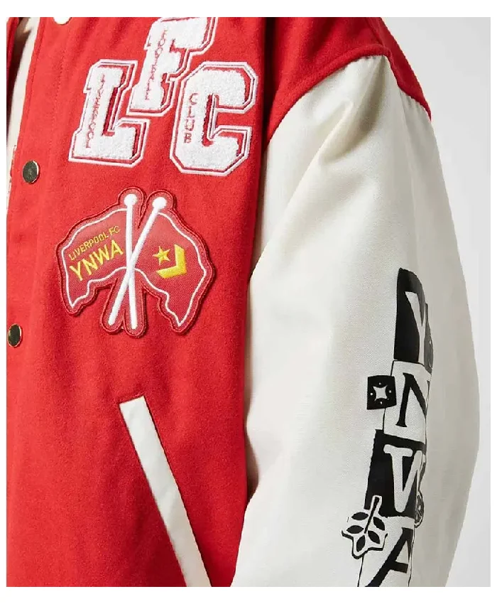Liverpool FC Full-Snap Varsity Red and White Jacket