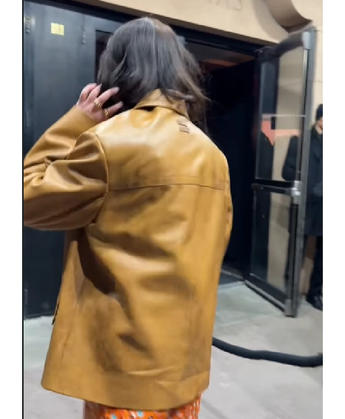 NYC Lola Tung Miu Miu Tan Leather Coat - Image 4