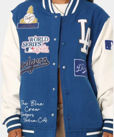 Los Angeles Dodgers Multi Hit Full-Snap Varsity Blue and White Jacket