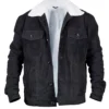 Jun Ha Love Life Augie Black Suede Leather Sherpa Fur Collar Trucker Jacket