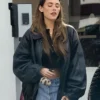 Madison Beer Black Oversized Leather Jacket
