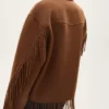 Mango Fringe Wool-Blend Brown Jacket