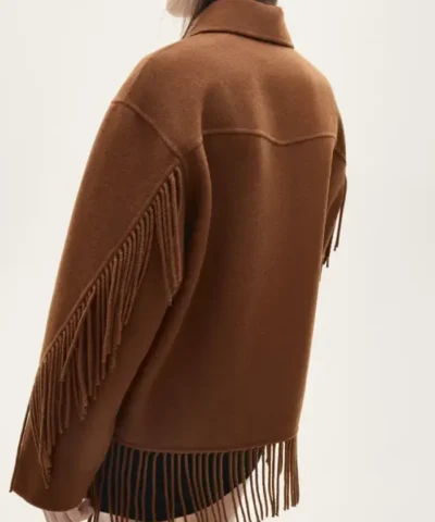 Mango Fringe Wool-Blend Brown Jacket