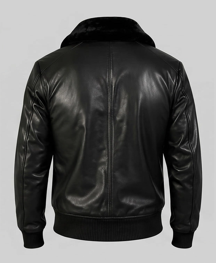 Maurice Black G1 Bomber Leather Jacket For Mens Back