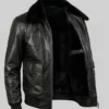 Maurice G1 Bomber Leather Black Jacket For Mens