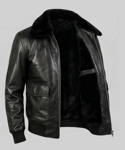 Maurice G1 Bomber Leather Black Jacket For Mens
