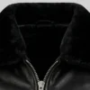 Maurice G1 Bomber Leather Black Jacket For Mens Close Up Collar
