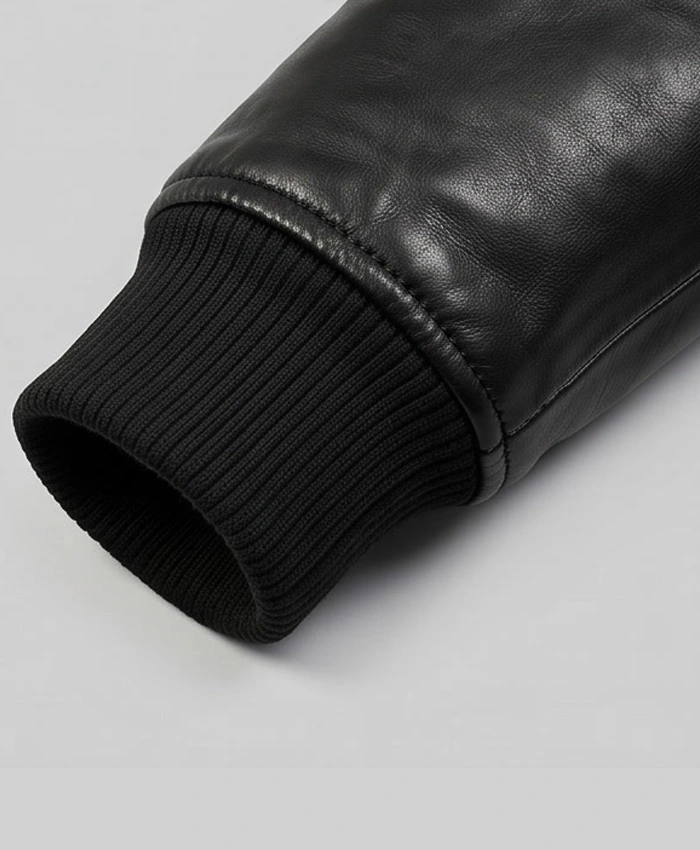 Maurice G1 Bomber Leather Black Jacket For Mens Close Up Cuffs