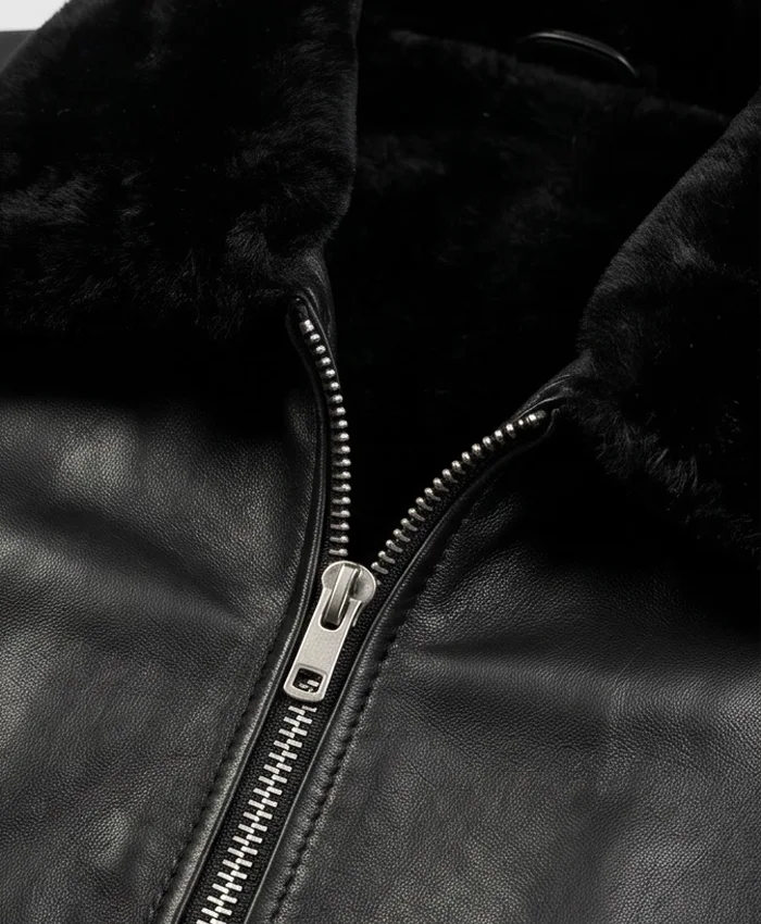 Maurice G1 Bomber Leather Black Jacket For Mens Close Up Zip