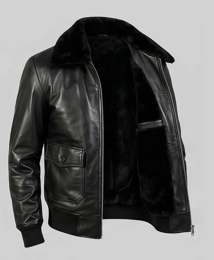 Maurice G1 Bomber Leather Black Jacket For Mens
