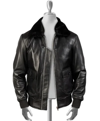 Maurice Men’s G-1 Bomber Black Leather Jacket