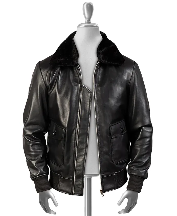 Maurice Men’s G-1 Bomber Black Leather Jacket