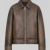 Mens Vintage Brown Distressed Leather Bomber Jacket Classic rugged leather jacket for men with a worn-in vintage look.