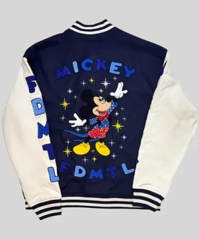 FDMTL Mickey Navy Blue and White Baseball Varsity Jacket