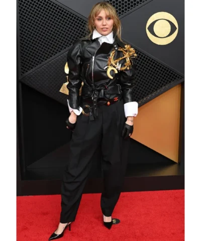 Miley Cyrus at 68th Grammy Awards Leather Jacket