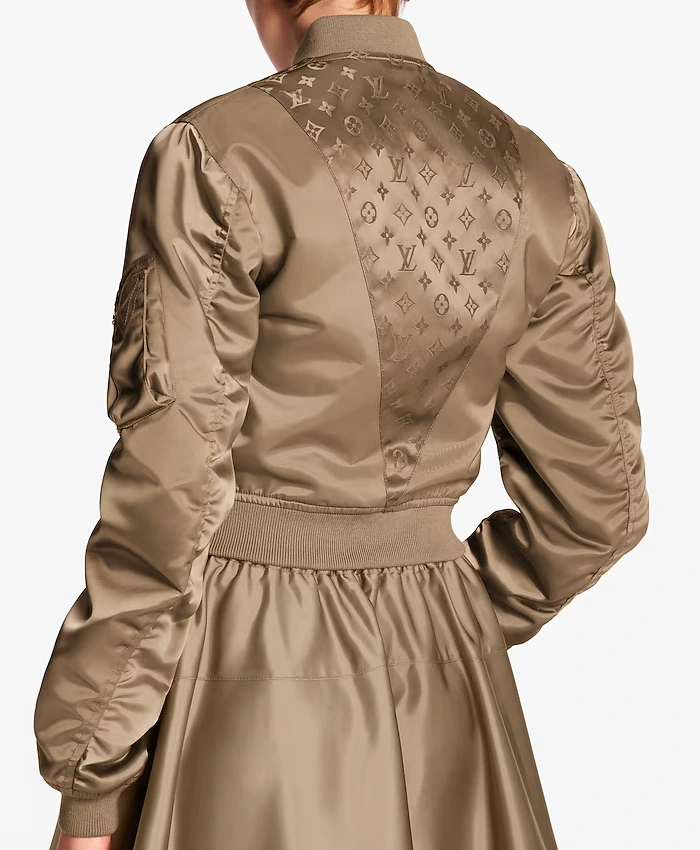 Minaj Cropped Ruched-Sleeve Bomber Jacket