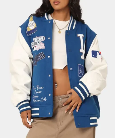 Multi Hit LA Dodgers Blue and White Varsity Jacket
