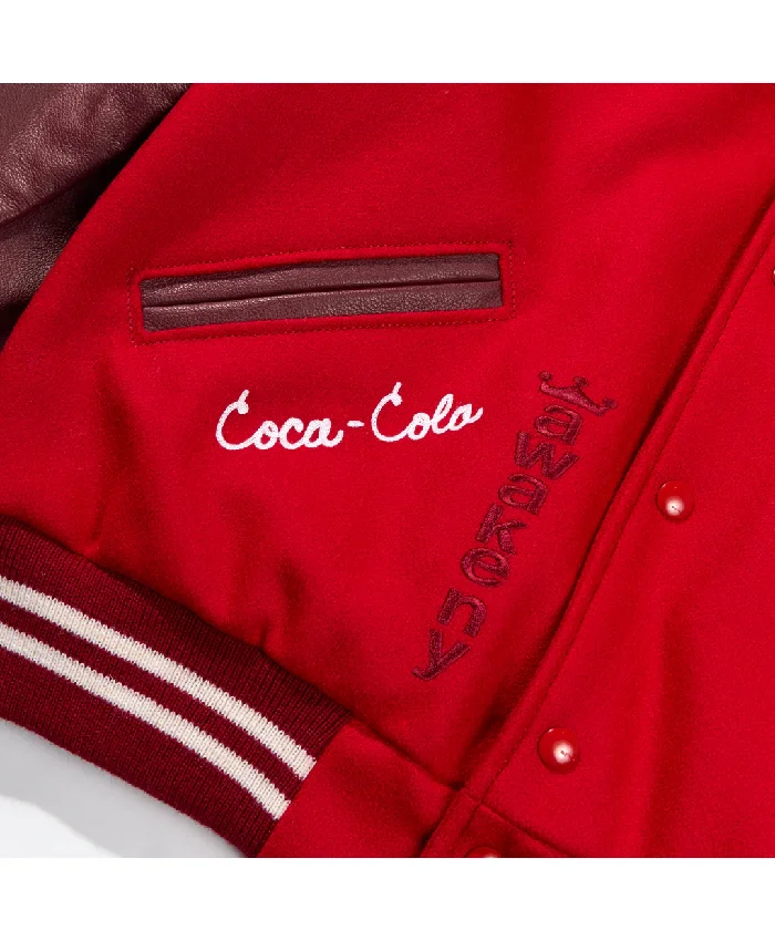 NY x Coca-Cola Red and Maroon Full-Snap Fleece Varsity Jacket