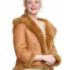 NYC Elle Fanning Brown Shearling Leather Jacket
