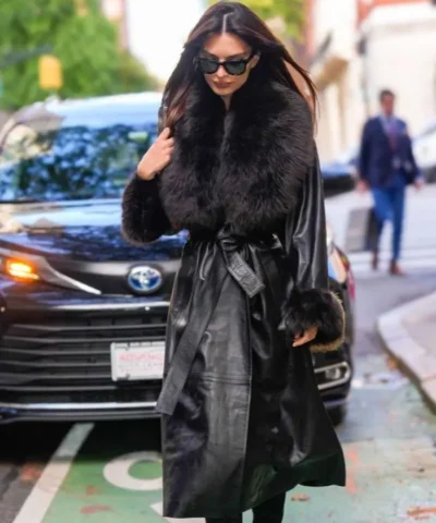 Emily Ratajkowski NYC 2026 Leather Trench Coat