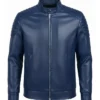 Navy Blue Slim Fit Premium Leather Biker Jacket