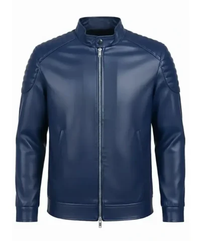 Navy Blue Slim Fit Premium Leather Biker Jacket