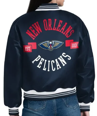 Navy New Orleans Pelicans Printed Logo Full-Snap Navy Satin Jacket