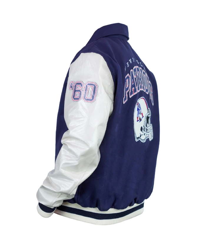 New England Patriots Navy and Off White Bomber Letterman Jacket -