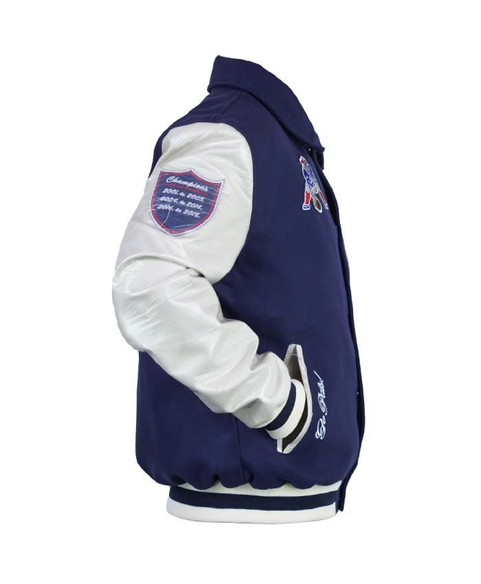 New England Patriots Navy and Off White Bomber Varsity Jacket