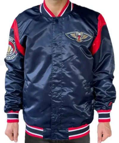 New Orleans Pelicans Navy Teddy Varsity Satin Jacket